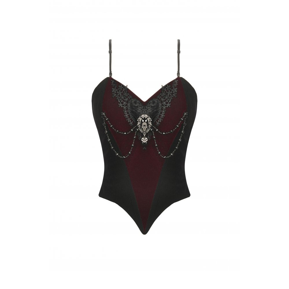 Dark in Love Women's Bodysuit Morrigan Velvet and Lace Chain-Detail - QHA UK