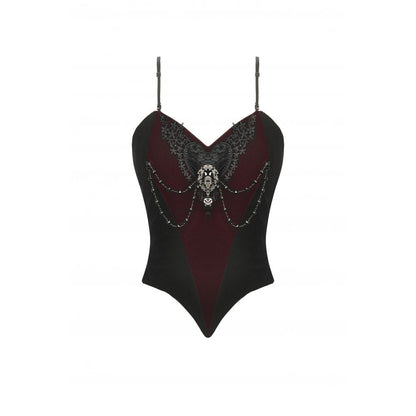 Dark in Love Women's Bodysuit Morrigan Velvet and Lace Chain-Detail - QHA UK