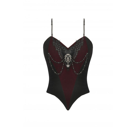 Dark in Love Women's Bodysuit Morrigan Velvet and Lace Chain-Detail - QHA UK