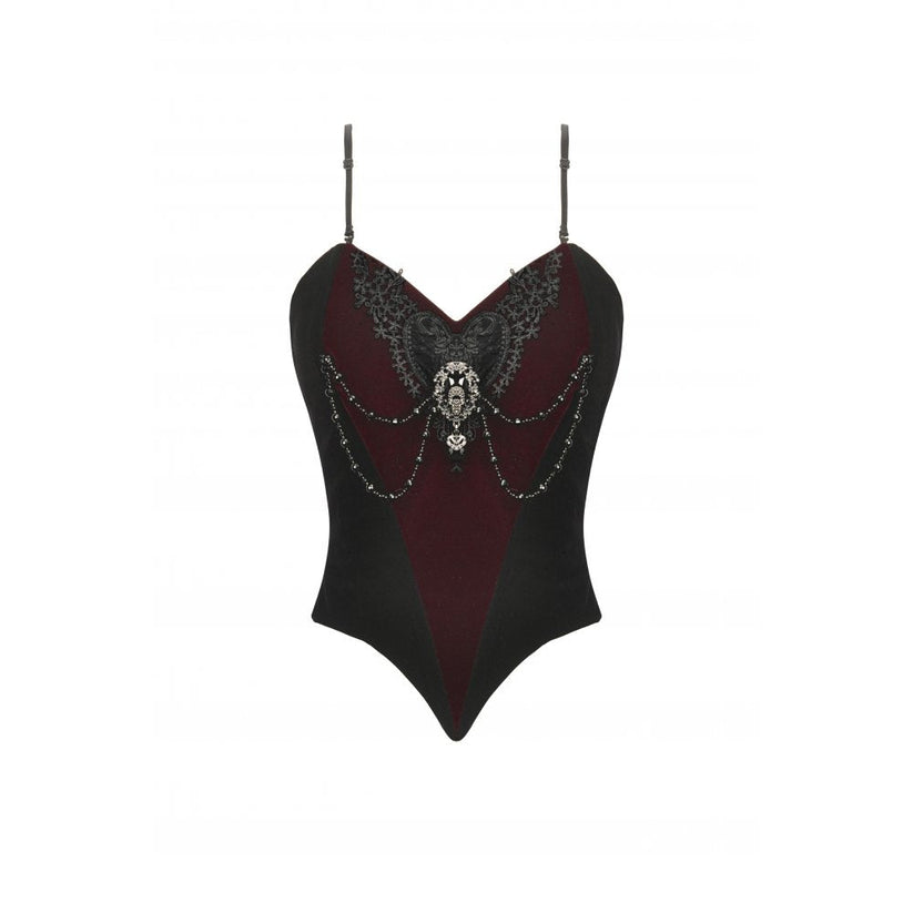 Dark in Love Women's Bodysuit Morrigan Velvet and Lace Chain-Detail - QHA UK
