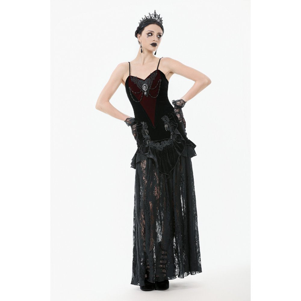 Dark in Love Women's Bodysuit Morrigan Velvet and Lace Chain-Detail - QHA UK