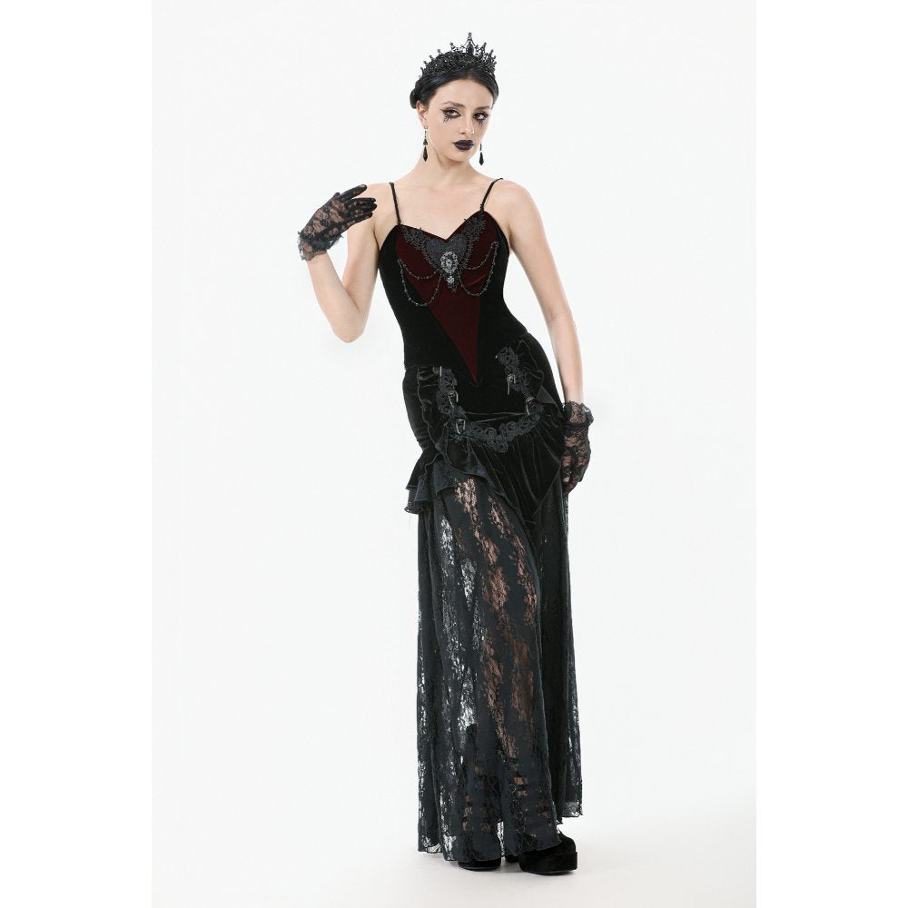 Dark in Love Women's Bodysuit Morrigan Velvet and Lace Chain-Detail - QHA UK
