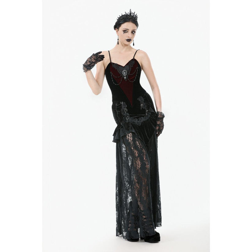 Dark in Love Women's Bodysuit Morrigan Velvet and Lace Chain-Detail - QHA UK