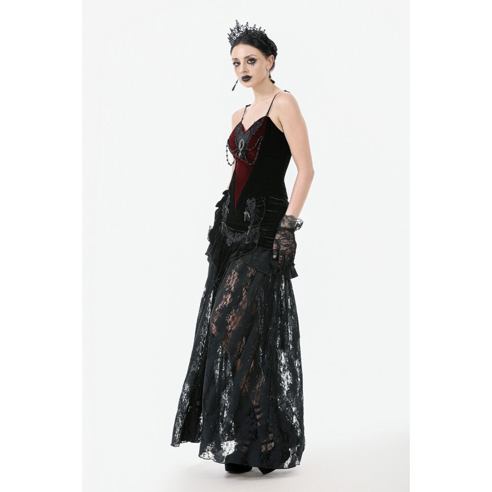 Dark in Love Women's Bodysuit Morrigan Velvet and Lace Chain-Detail - QHA UK