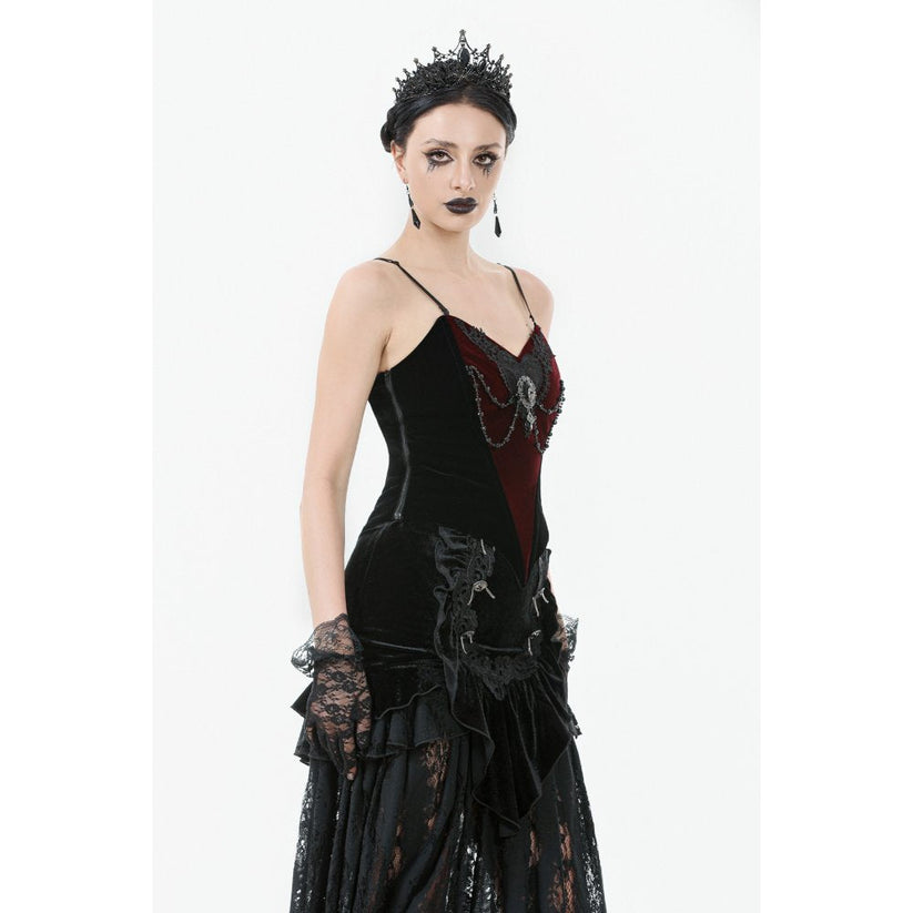 Dark in Love Women's Bodysuit Morrigan Velvet and Lace Chain-Detail - QHA UK