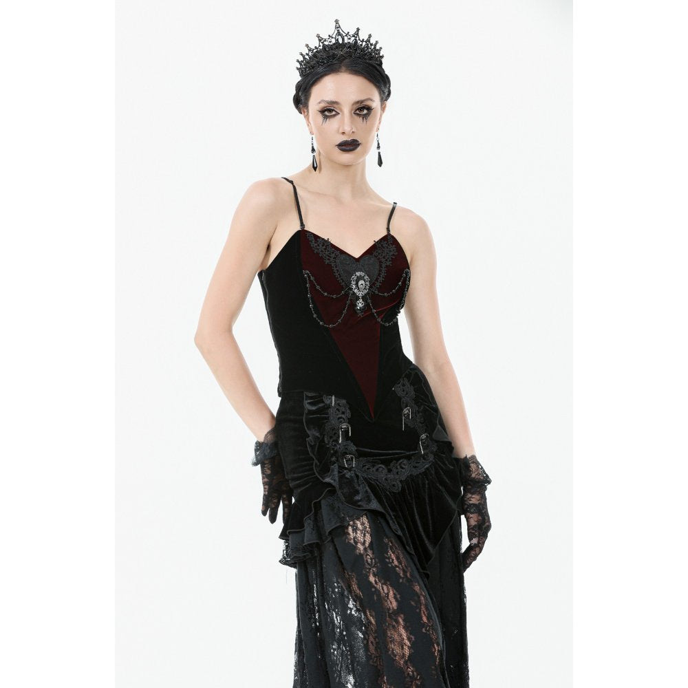 Dark in Love Women's Bodysuit Morrigan Velvet and Lace Chain-Detail - QHA UK