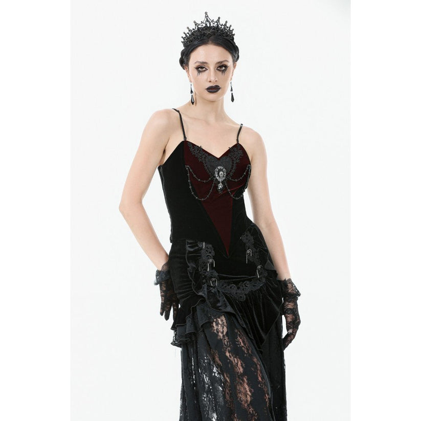 Dark in Love Women's Bodysuit Morrigan Velvet and Lace Chain-Detail - QHA UK