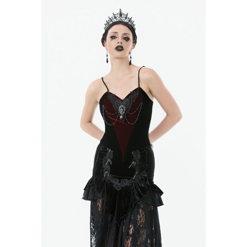 Dark in Love Women's Bodysuit Morrigan Velvet and Lace Chain-Detail - QHA UK