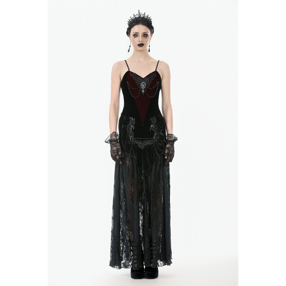 Dark in Love Women's Bodysuit Morrigan Velvet and Lace Chain-Detail - QHA UK
