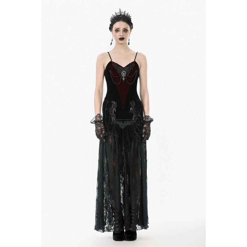 Dark in Love Women's Bodysuit Morrigan Velvet and Lace Chain-Detail - QHA UK