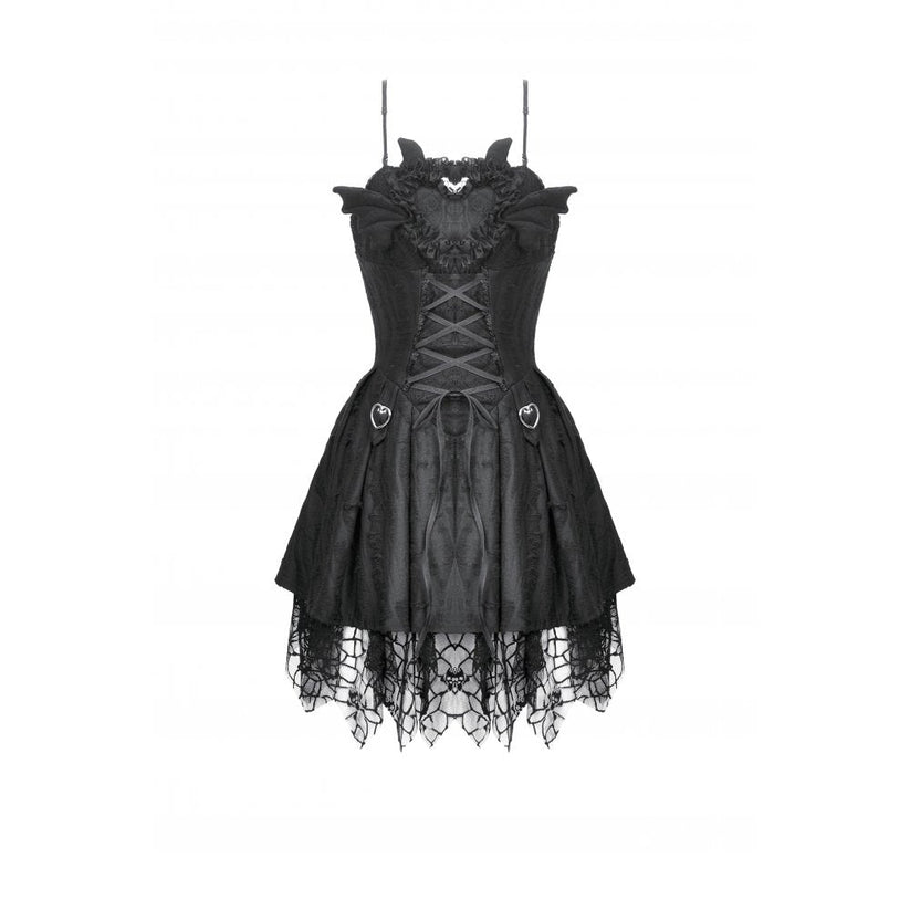 Dark in Love Gothic Dress Mortalis Lace-Up Black UK 8-18 - QHA UK
