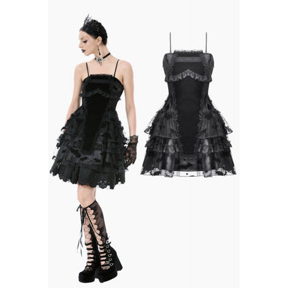 Dark in Love Gothic Mini Dress Morwenna Bat Mesh Layered UK 8-18 - QHA UK