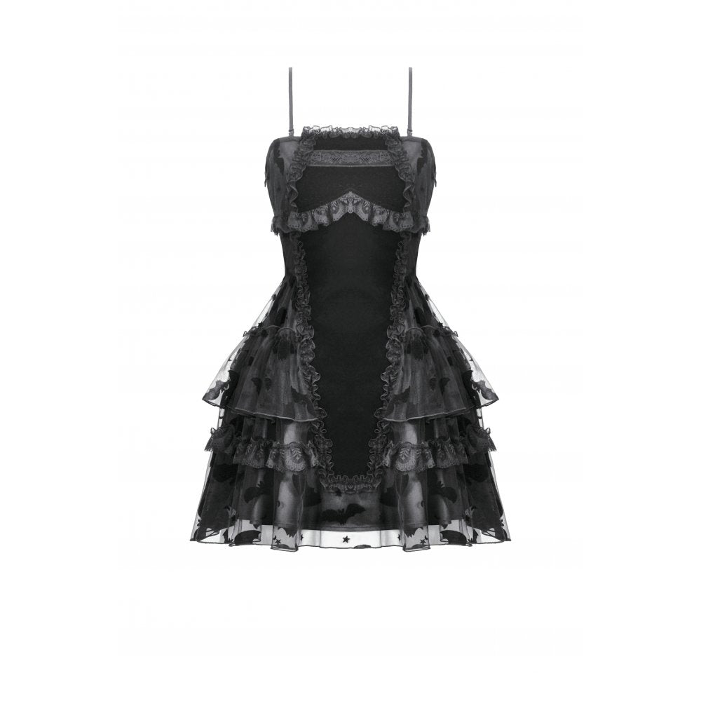 Dark in Love Gothic Mini Dress Morwenna Bat Mesh Layered UK 8-18 - QHA UK