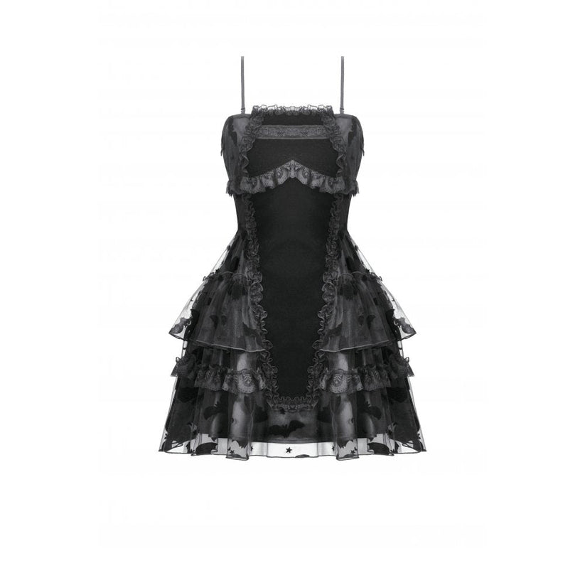 Dark in Love Gothic Mini Dress Morwenna Bat Mesh Layered UK 8-18 - QHA UK