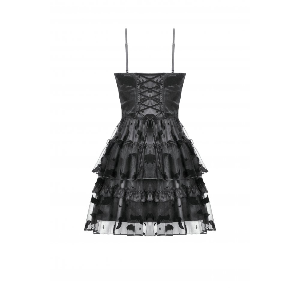 Dark in Love Gothic Mini Dress Morwenna Bat Mesh Layered UK 8-18 - QHA UK