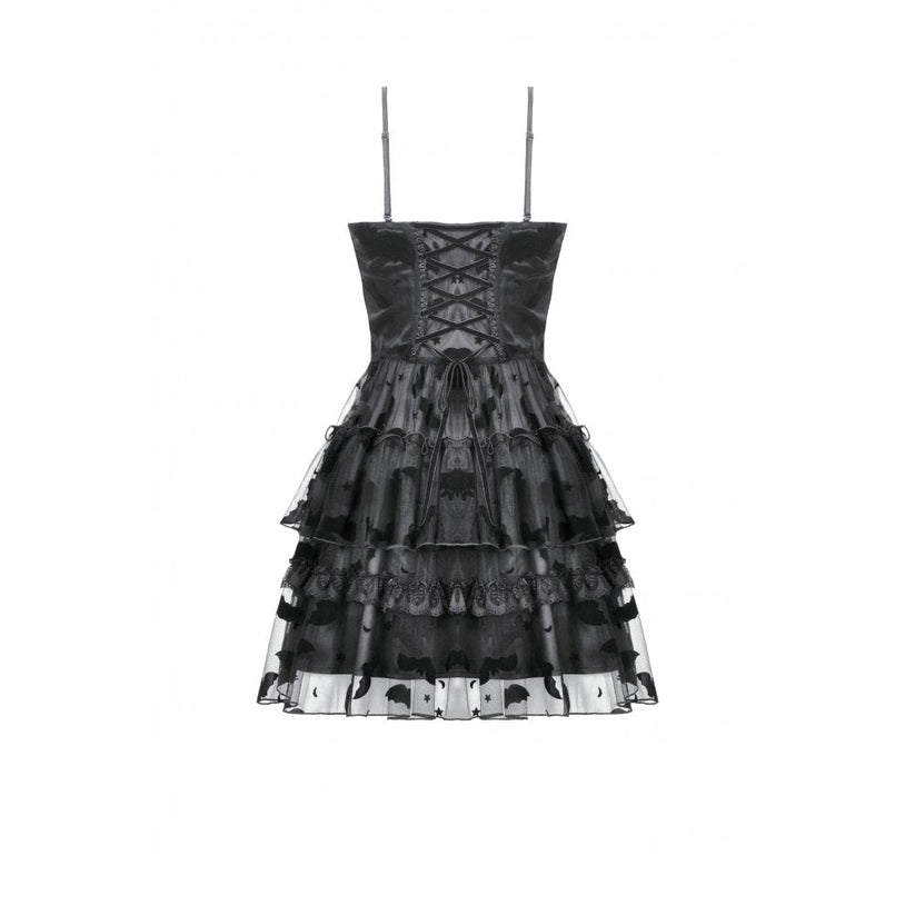 Dark in Love Gothic Mini Dress Morwenna Bat Mesh Layered UK 8-18 - QHA UK