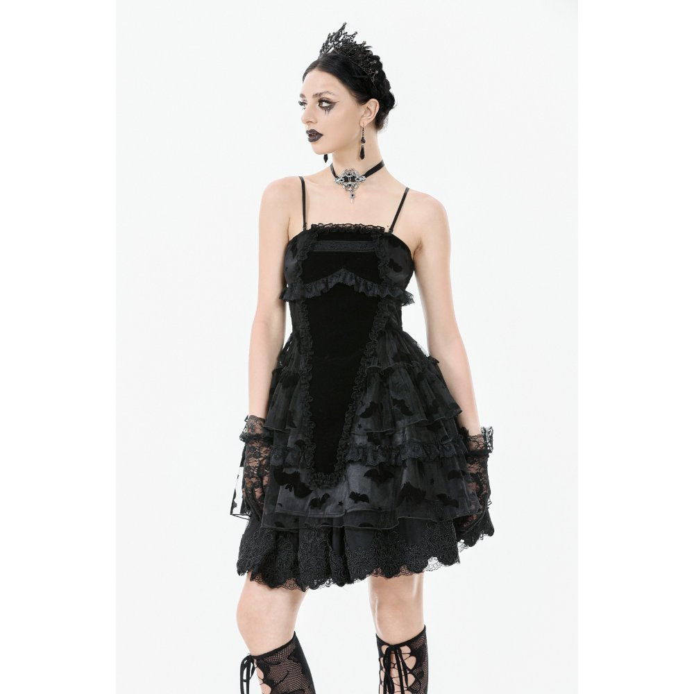 Dark in Love Gothic Mini Dress Morwenna Bat Mesh Layered UK 8-18 - QHA UK