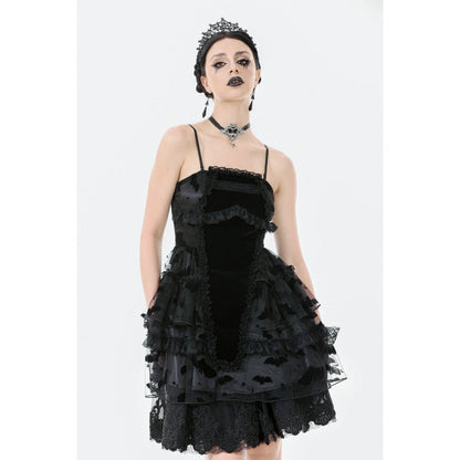 Dark in Love Gothic Mini Dress Morwenna Bat Mesh Layered UK 8-18 - QHA UK