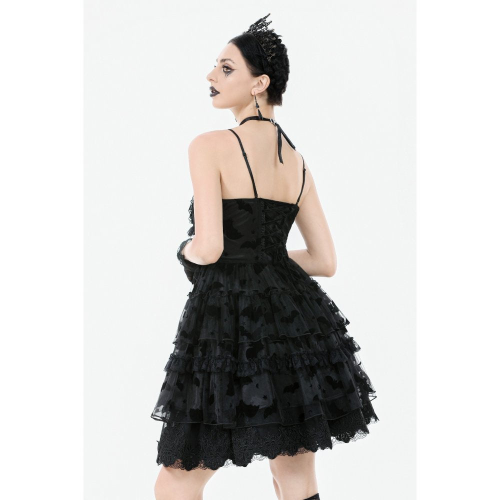 Dark in Love Gothic Mini Dress Morwenna Bat Mesh Layered UK 8-18 - QHA UK