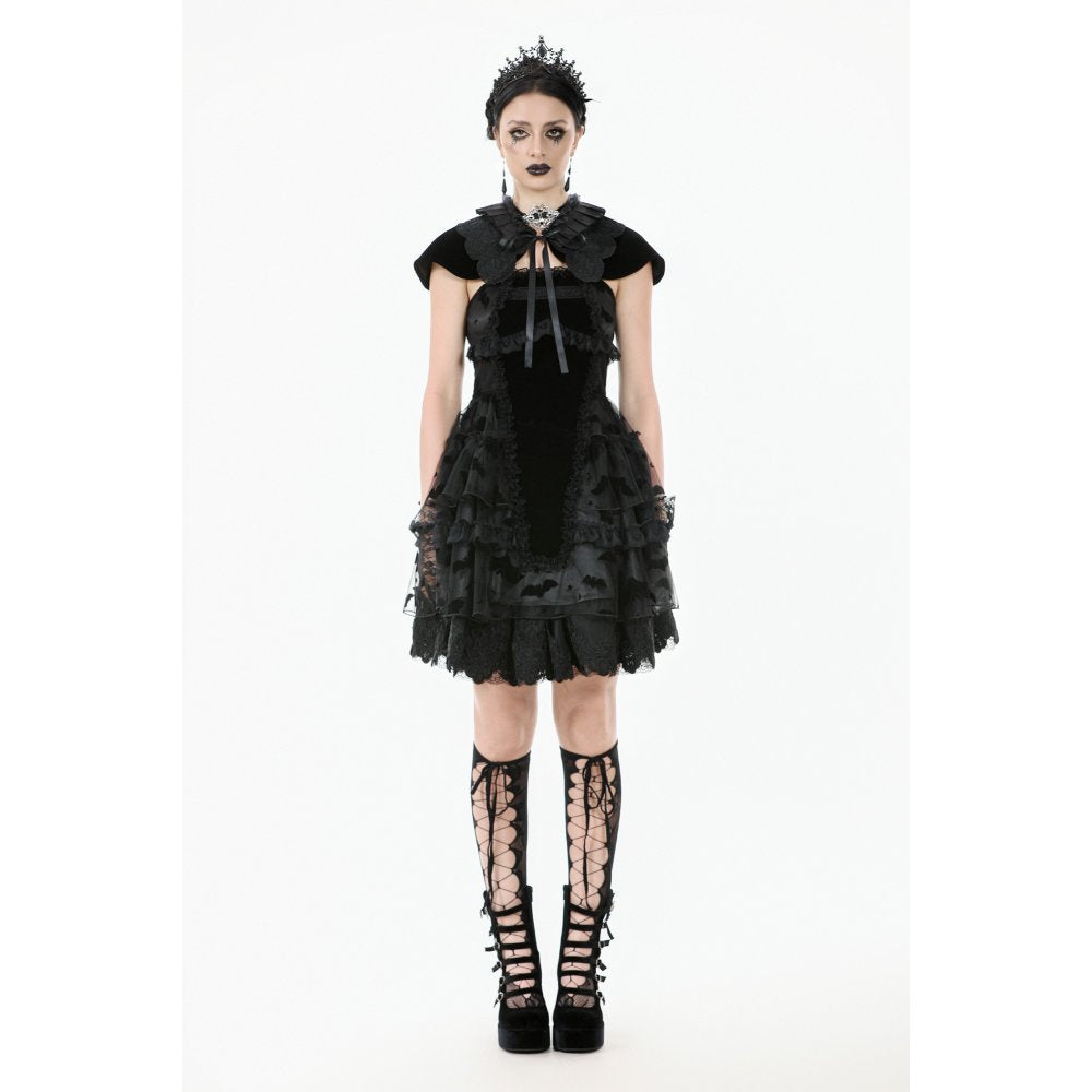 Dark in Love Gothic Mini Dress Morwenna Bat Mesh Layered UK 8-18 - QHA UK