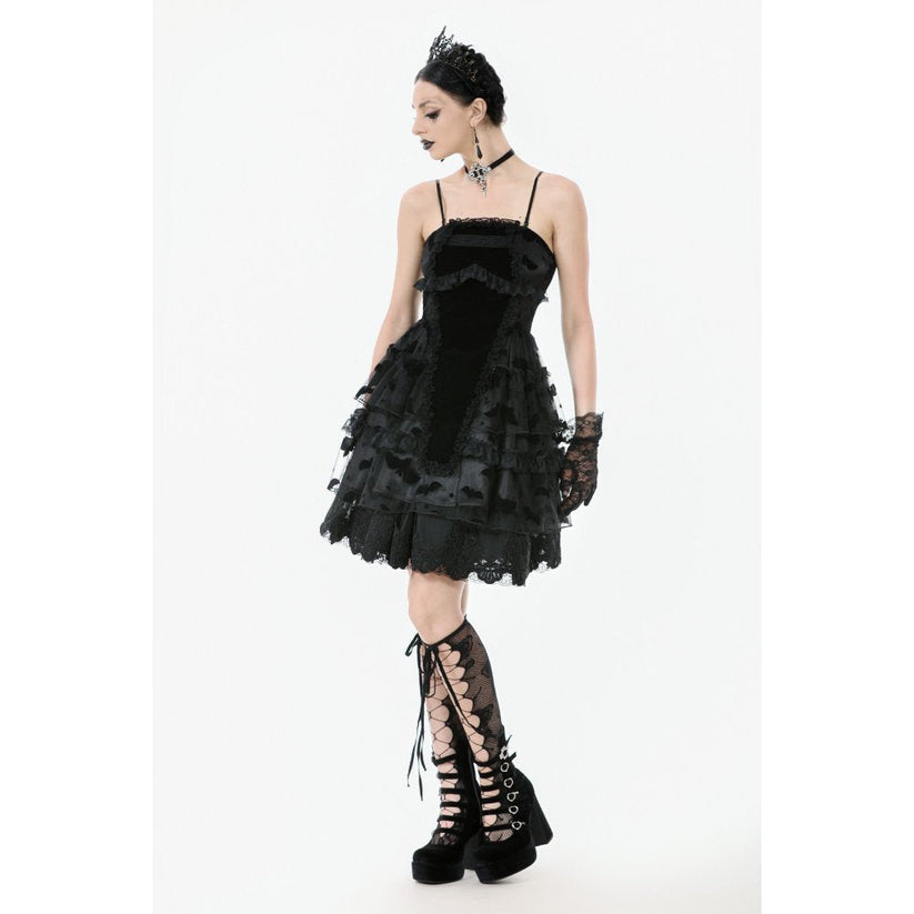 Dark in Love Gothic Mini Dress Morwenna Bat Mesh Layered UK 8-18 - QHA UK