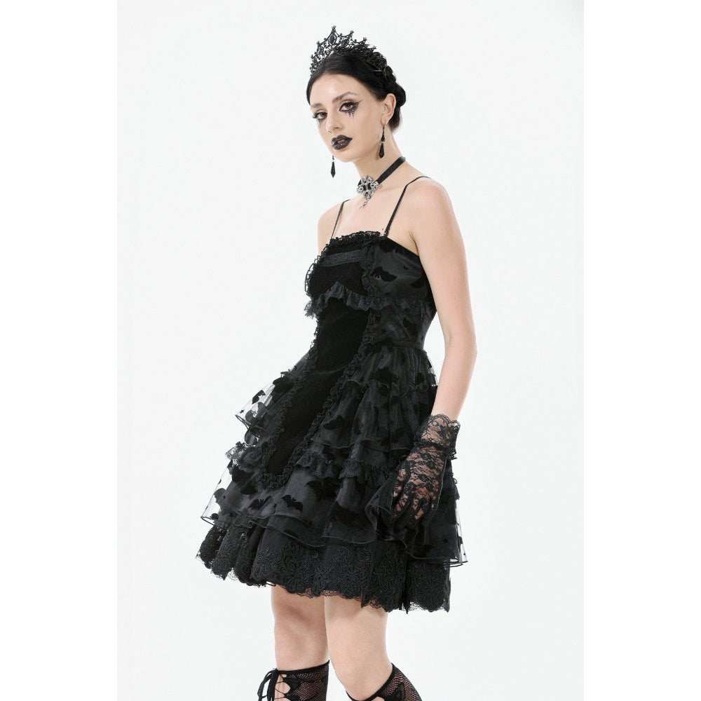 Dark in Love Gothic Mini Dress Morwenna Bat Mesh Layered UK 8-18 - QHA UK