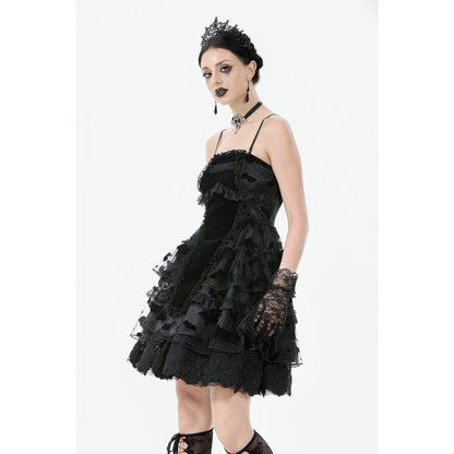 Dark in Love Gothic Mini Dress Morwenna Bat Mesh Layered UK 8-18 - QHA UK