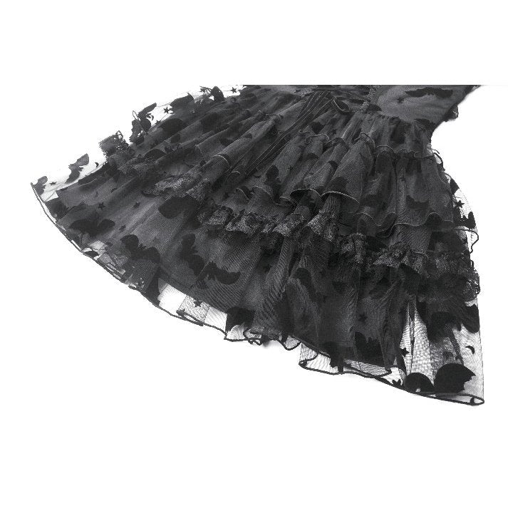 Dark in Love Gothic Mini Dress Morwenna Bat Mesh Layered UK 8-18 - QHA UK