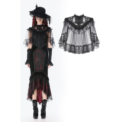 Dark in Love Women's Gothic Capelet Morwenna Lace Ruffle UK 10-22 - QHA UK