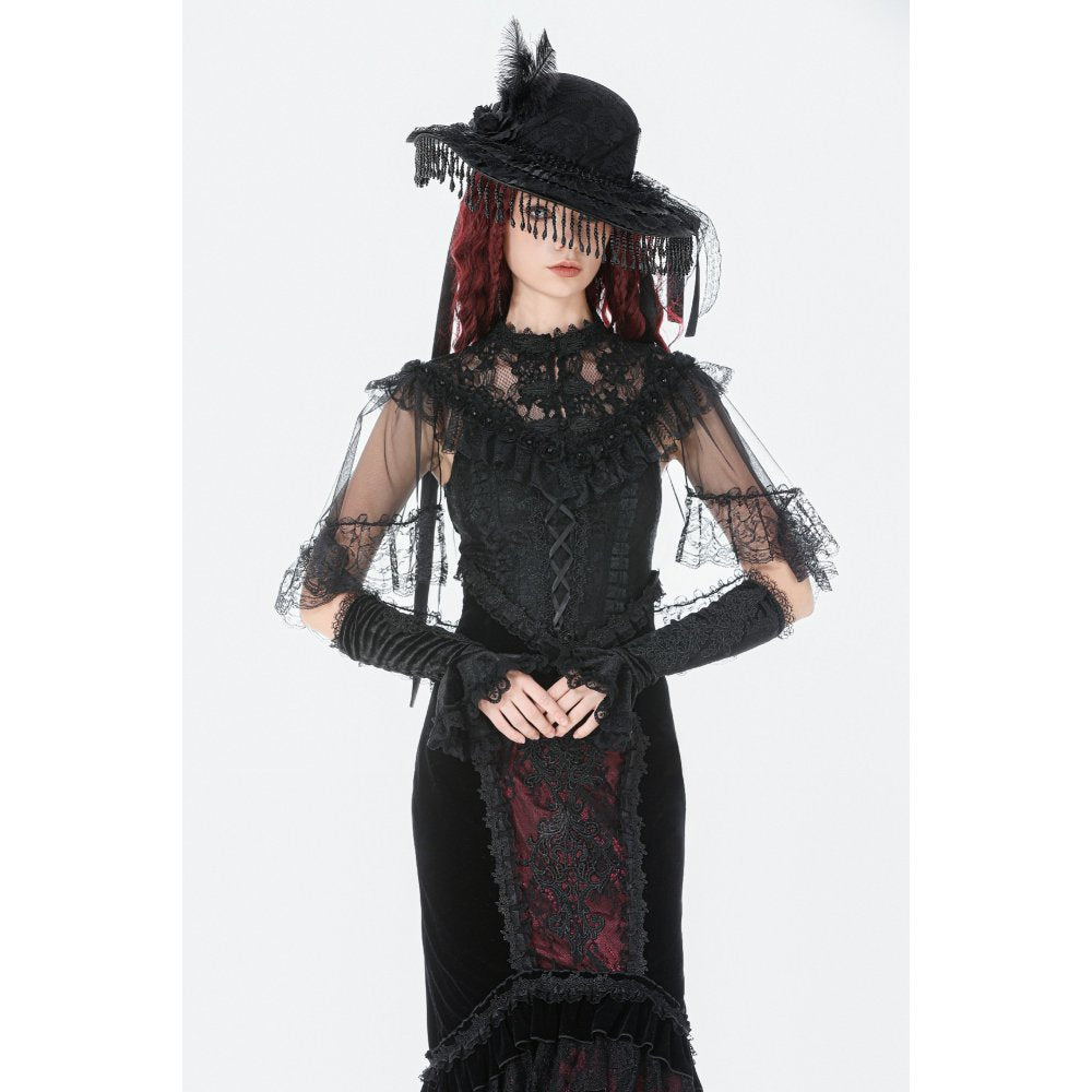 Dark in Love Women's Gothic Capelet Morwenna Lace Ruffle UK 10-22 - QHA UK