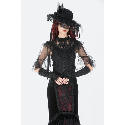 Dark in Love Women's Gothic Capelet Morwenna Lace Ruffle UK 10-22 - QHA UK