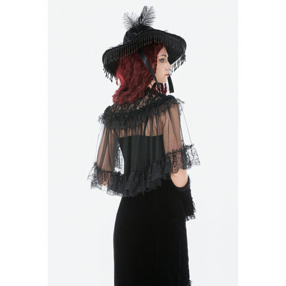 Dark in Love Women's Gothic Capelet Morwenna Lace Ruffle UK 10-22 - QHA UK