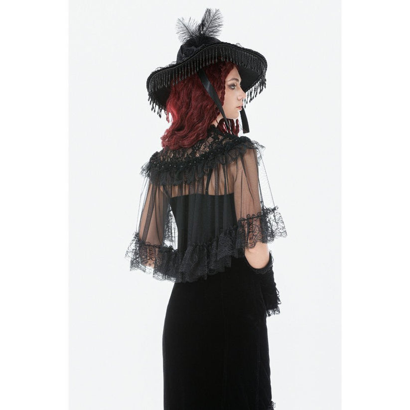 Dark in Love Women's Gothic Capelet Morwenna Lace Ruffle UK 10-22 - QHA UK