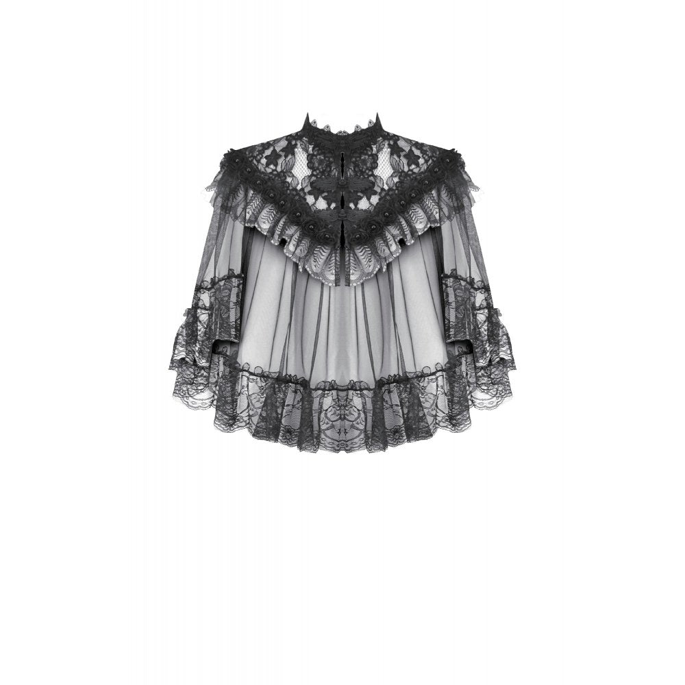 Dark in Love Women's Gothic Capelet Morwenna Lace Ruffle UK 10-22 - QHA UK