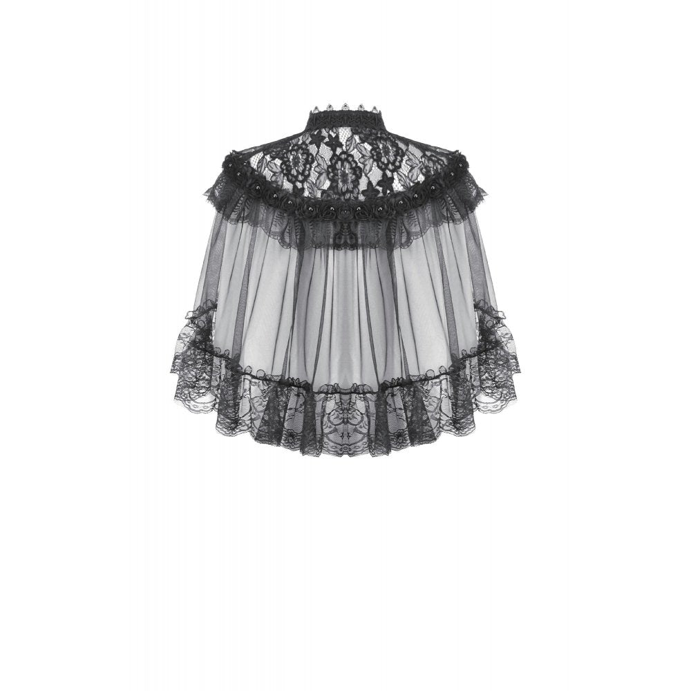 Dark in Love Women's Gothic Capelet Morwenna Lace Ruffle UK 10-22 - QHA UK
