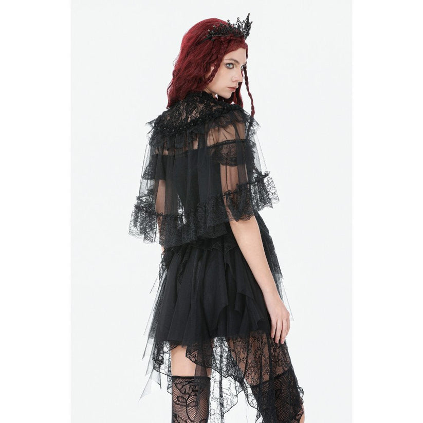 Dark in Love Women's Gothic Capelet Morwenna Lace Ruffle UK 10-22 - QHA UK