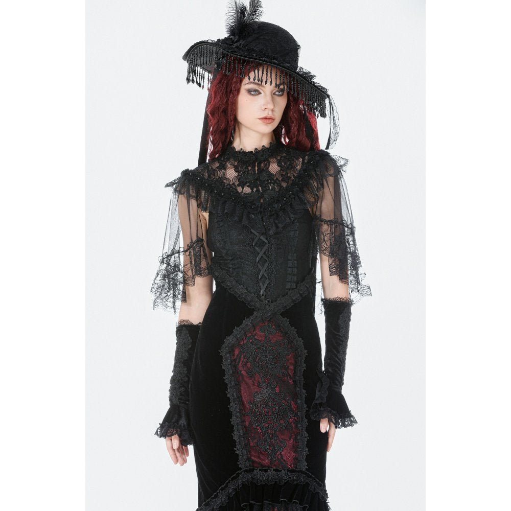 Dark in Love Women's Gothic Capelet Morwenna Lace Ruffle UK 10-22 - QHA UK