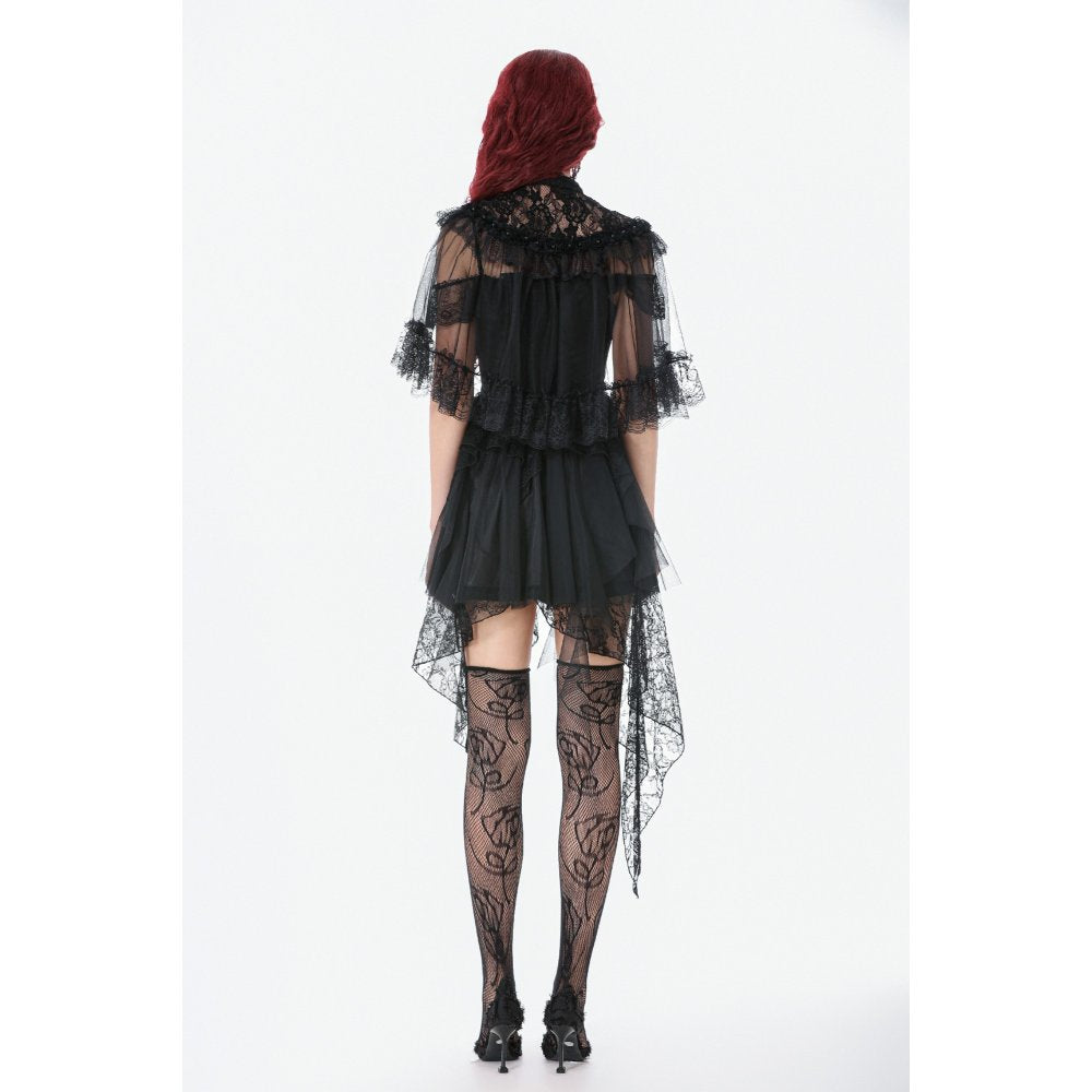 Dark in Love Women's Gothic Capelet Morwenna Lace Ruffle UK 10-22 - QHA UK