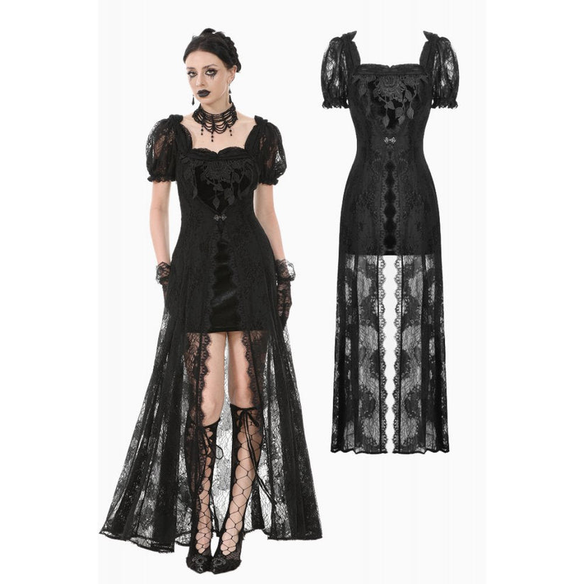 Dark in Love Gothic Maxi Dress Morwenna Lace Black UK 8-22 - QHA UK