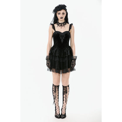 Dark in Love Gothic Dress Nocturne Ruffled Velvet Lace Black UK 8-22 - QHA UK