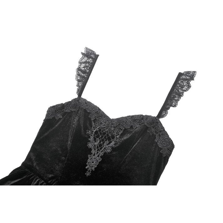 Dark in Love Gothic Dress Nocturne Ruffled Velvet Lace Black UK 8-22 - QHA UK