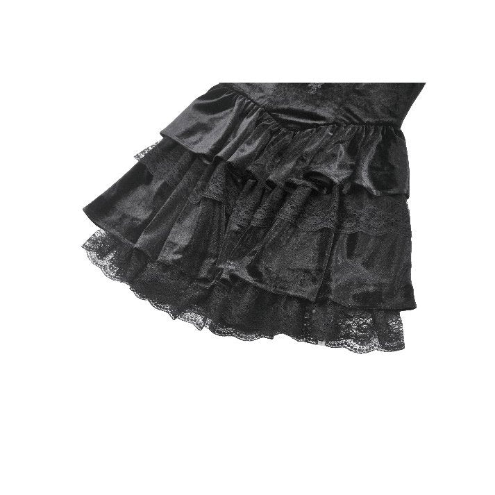 Dark in Love Gothic Dress Nocturne Ruffled Velvet Lace Black UK 8-22 - QHA UK