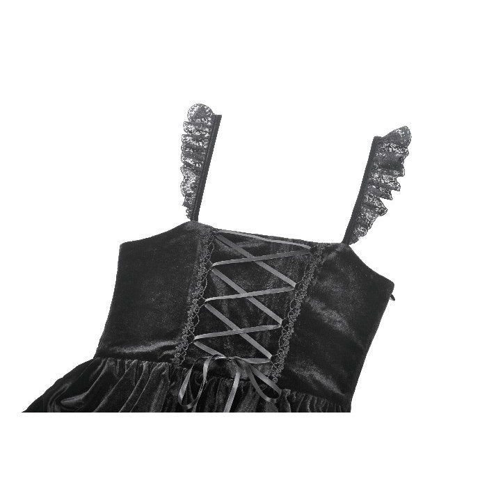 Dark in Love Gothic Dress Nocturne Ruffled Velvet Lace Black UK 8-22 - QHA UK
