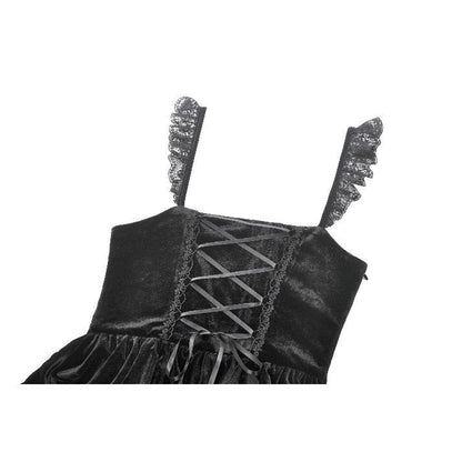 Dark in Love Gothic Dress Nocturne Ruffled Velvet Lace Black UK 8-22 - QHA UK