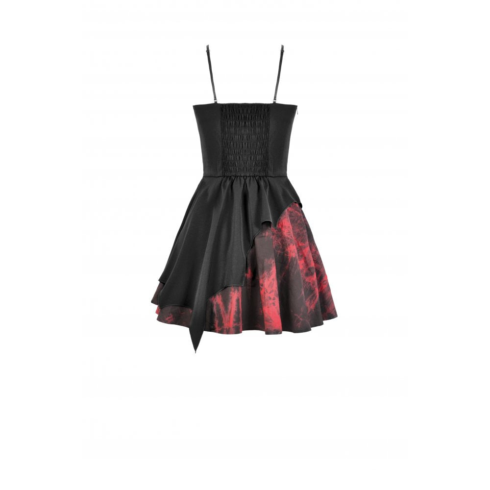 Dark in Love Gothic Mini Dress Nyssa Black and Red Strap Detail - QHA UK
