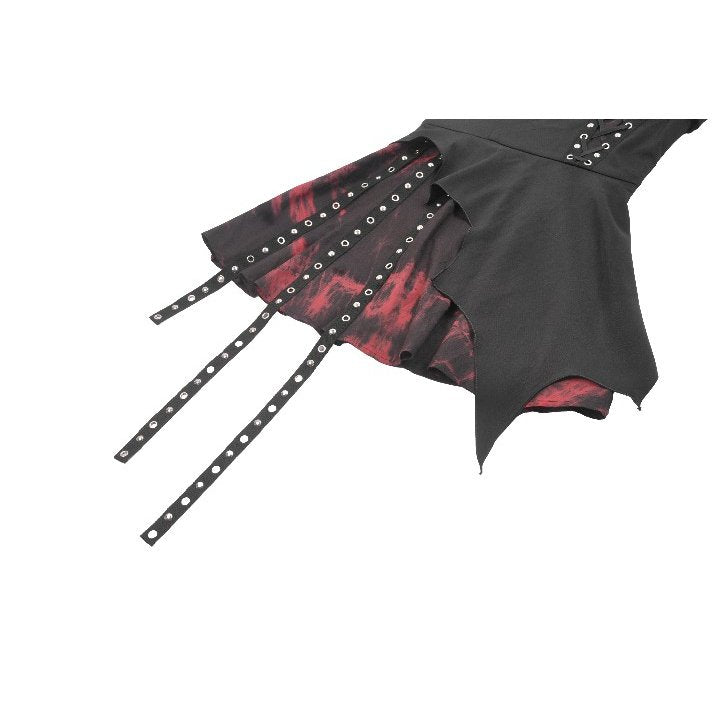 Dark in Love Gothic Mini Dress Nyssa Black and Red Strap Detail - QHA UK