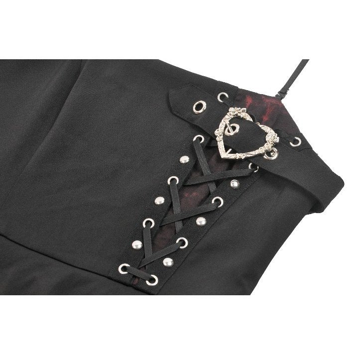 Dark in Love Gothic Mini Dress Nyssa Black and Red Strap Detail - QHA UK