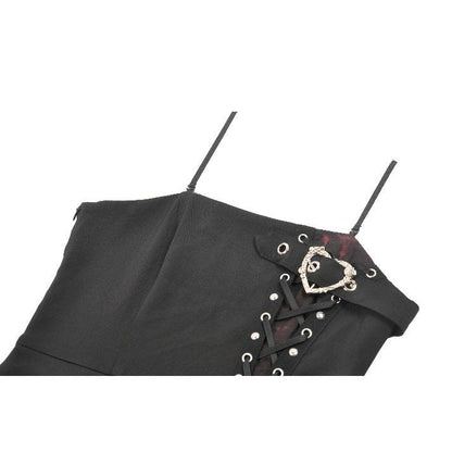 Dark in Love Gothic Mini Dress Nyssa Black and Red Strap Detail - QHA UK