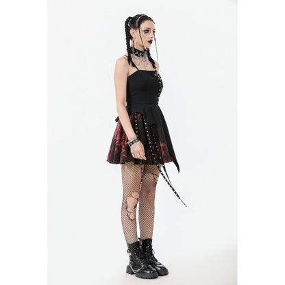 Dark in Love Gothic Mini Dress Nyssa Black and Red Strap Detail - QHA UK