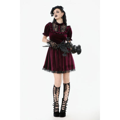 Dark in Love Gothic Dress Ophelia Lace Collar Burgundy Velvet UK 8-22 - Collar Detail - QHA UK